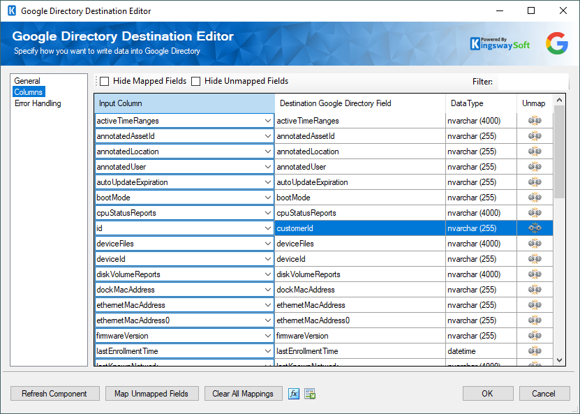 Help Manual Google Directory Destination Component